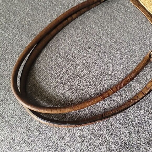 Brahmin Brown Tan Alligator Trim Double Handle Bucket Handbag Purse - Picture 10 of 16